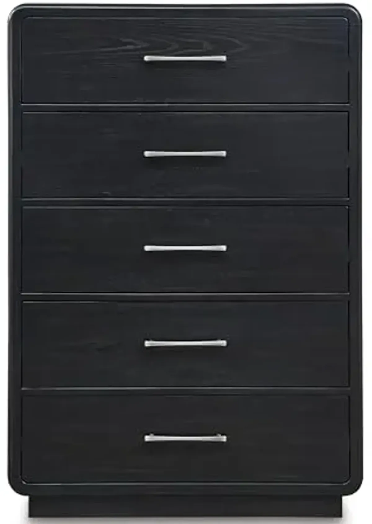 Signature Design by Ashley Rowanbeck Modern 5 Drawer Chest with Felt-Lined Top Drawer and Safety Stop, Black