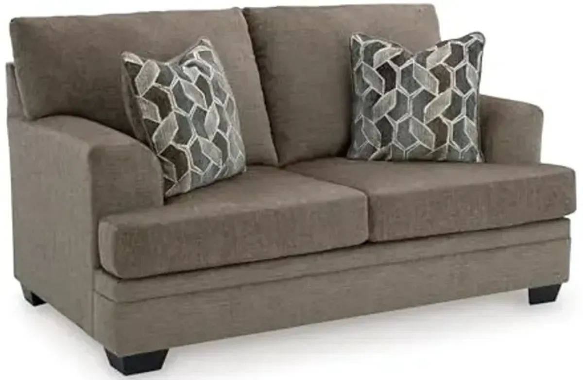 Signature Design by Ashley Stonemeade Casual Loveseat with 2 Toss Pillows, Dark Brown