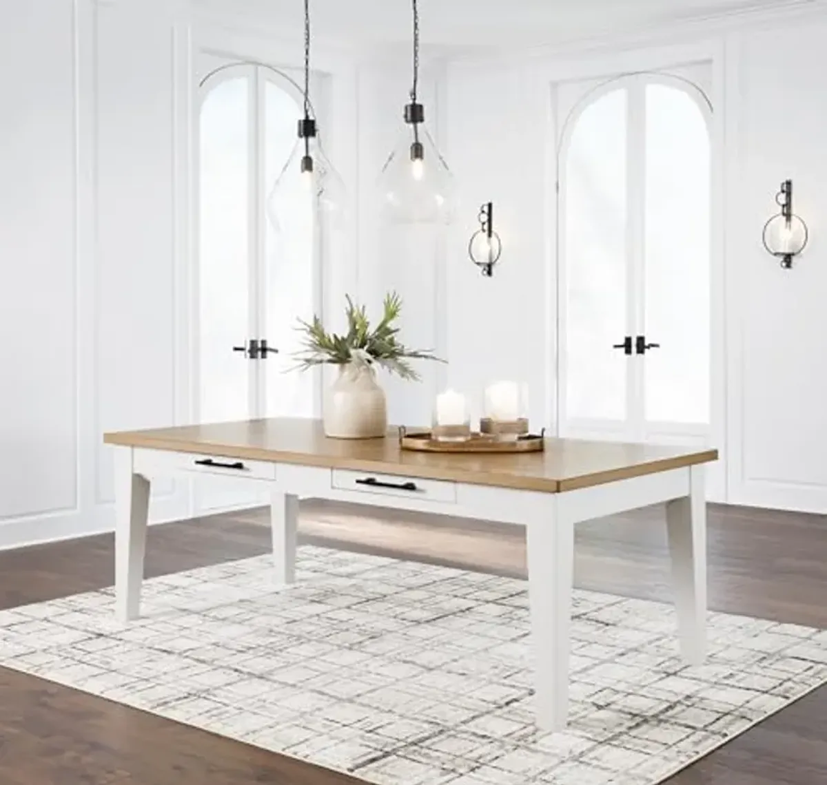 Signature Design by Ashley Ashbryn Dining Table, 86" W x 42" D x 31" H, White & Light Brown