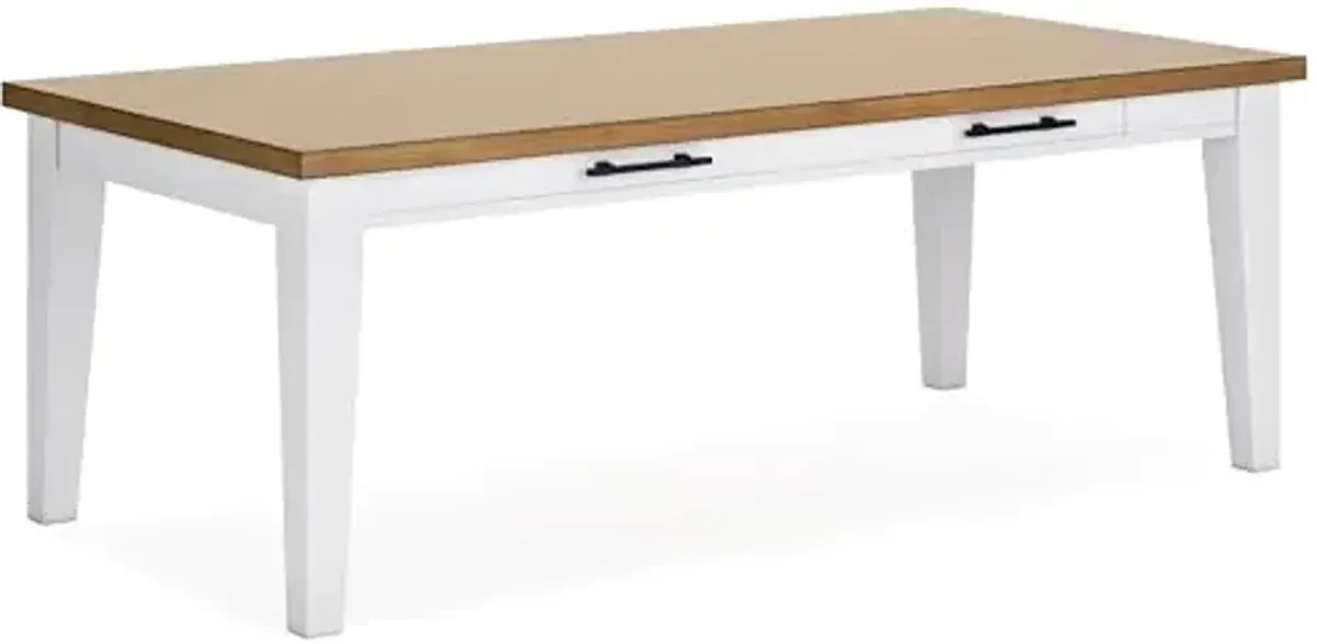 Signature Design by Ashley Ashbryn Casual Dining Table with 4 Felt-Lined Drawers for 8 People, White & Light Brown
