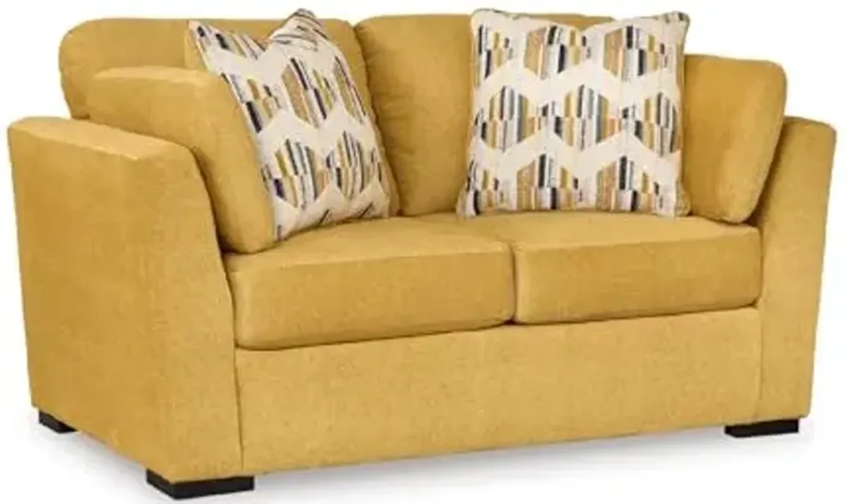 Signature Design by Ashley Keerwick Scandinavian Loveseat with 4 Toss Pillows, Yellow