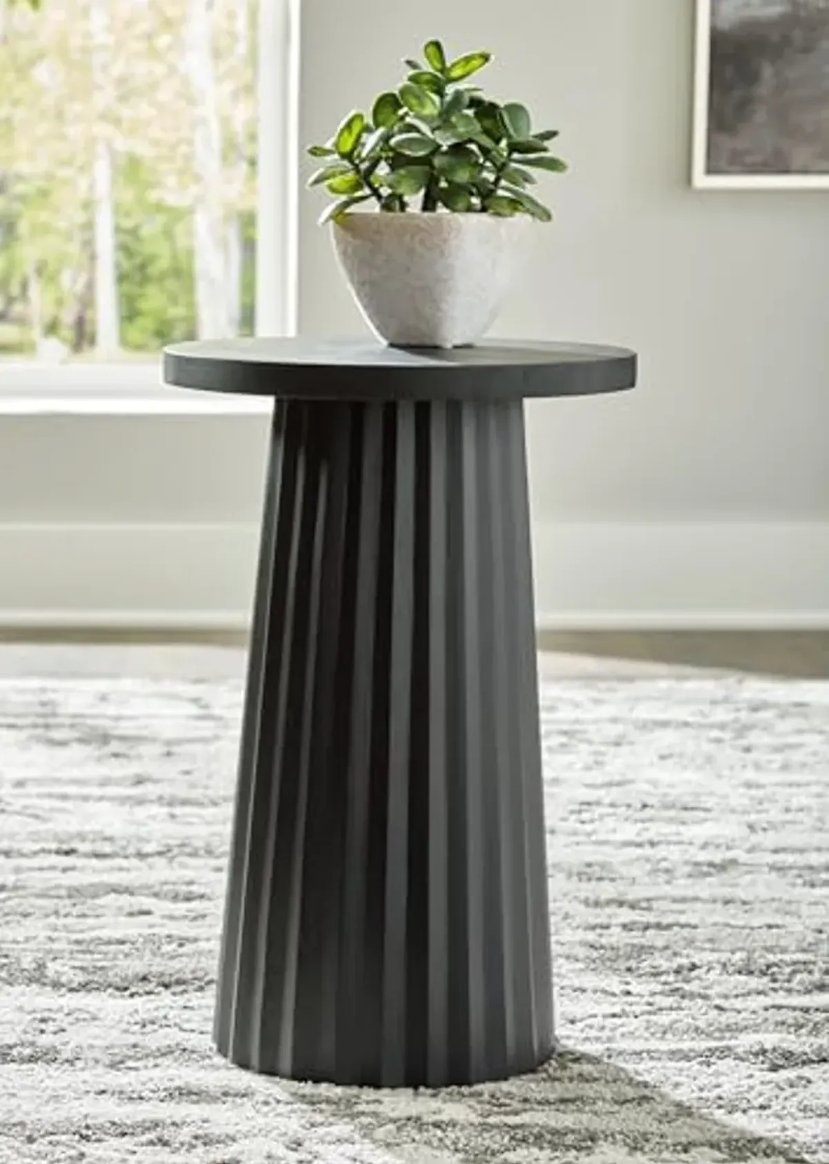 Signature Design by Ashley Ceilby Modern Accent Table with Fluted Base Design Wire-Brushed Effect, Black