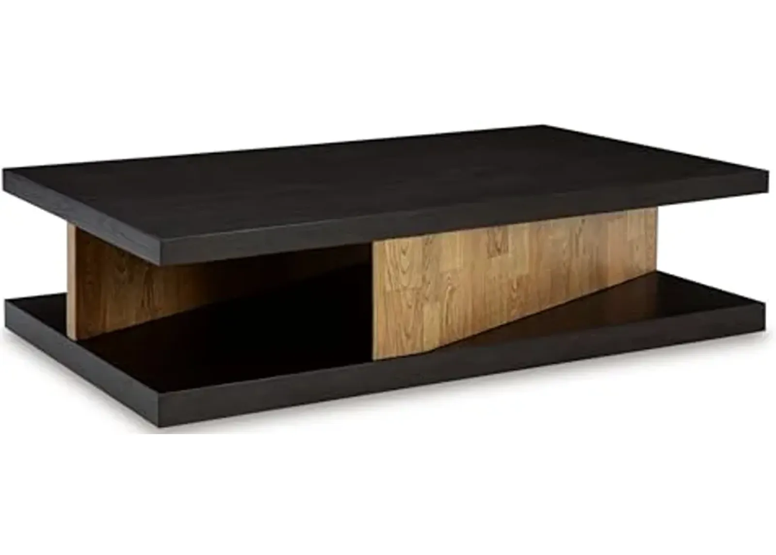 Signature Design by Ashley Kocomore Casual Cantilevered Tabletop Coffee Table with Lower Shelf and Casters, Dark Brown & Light Brown