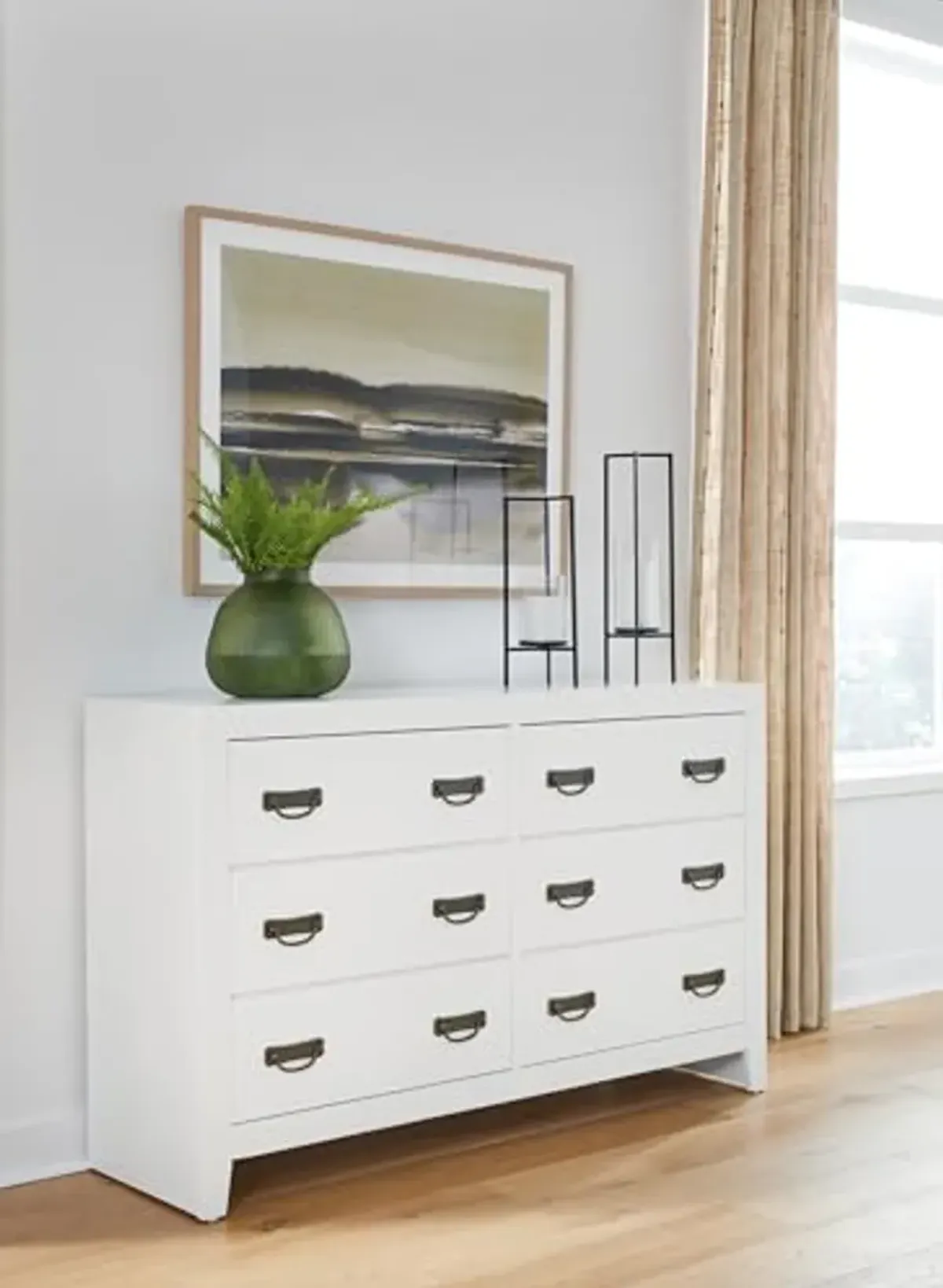 Signature Design by Ashley Binterglen Coastal 6 Drawer Dresser with Safety Stop for Bedroom, White