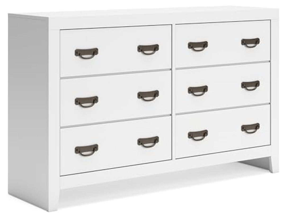 Signature Design by Ashley Binterglen Coastal 6 Drawer Dresser with Safety Stop for Bedroom, White