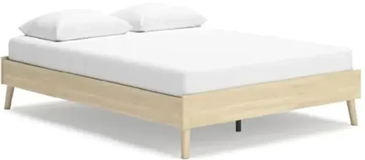 Signature Design by Ashley Cabinella Vintage Queen Platform Bed with Metal Slats and Center Support Legs, Wood, Foundation or Box Spring Not Needed, Light Brown