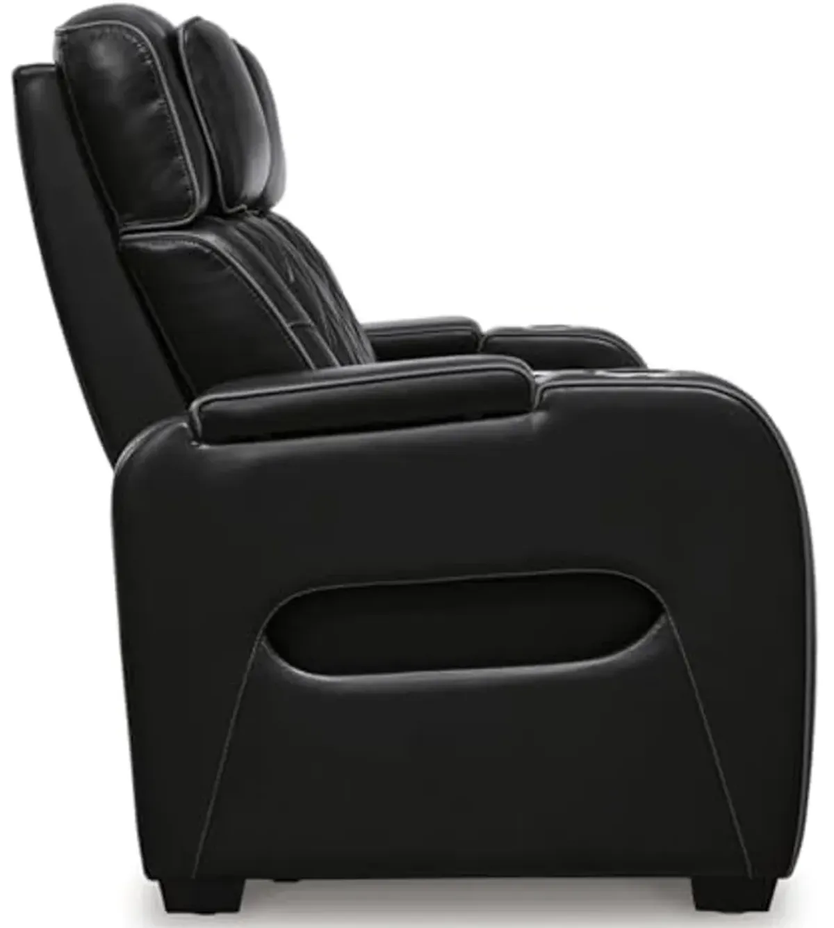 Signature Design by Ashley Boyington Contemporary Leather Match Power Reclining Sofa with Adjustable Headrest, Cup Holder, USB Charging Ports, Air Massage System and LED Lighting, Black