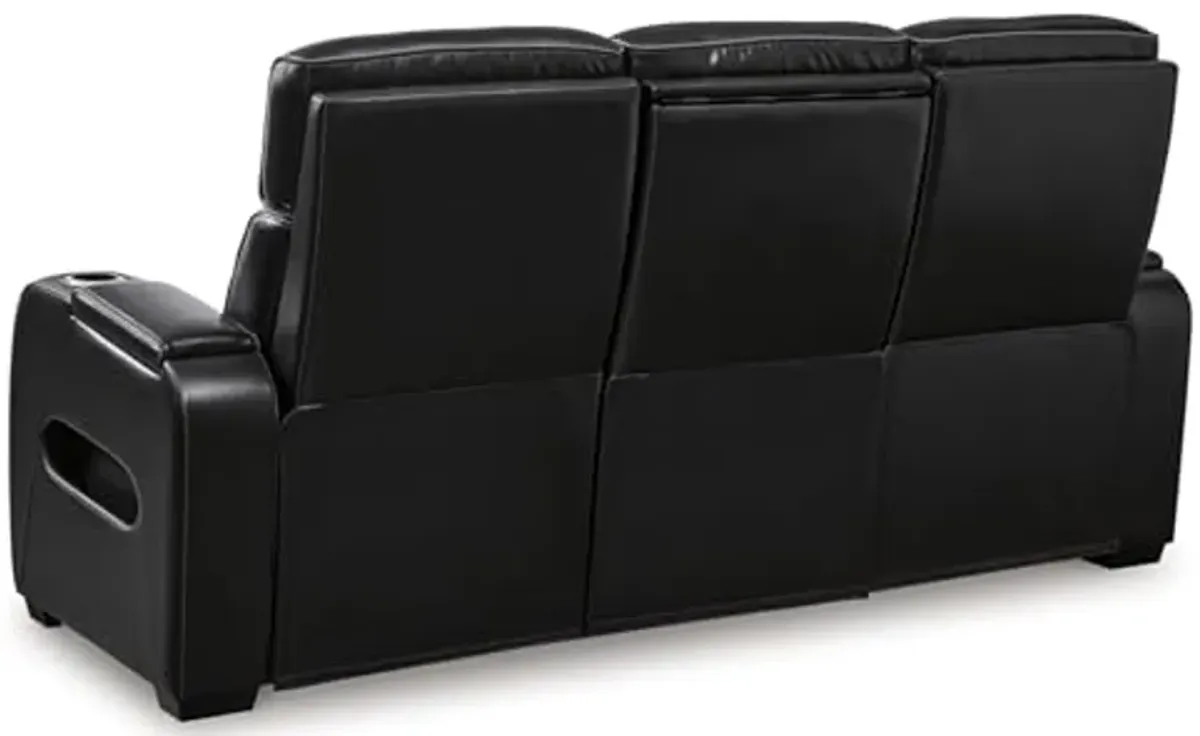 Signature Design by Ashley Boyington Contemporary Leather Match Power Reclining Sofa with Adjustable Headrest, Cup Holder, USB Charging Ports, Air Massage System and LED Lighting, Black