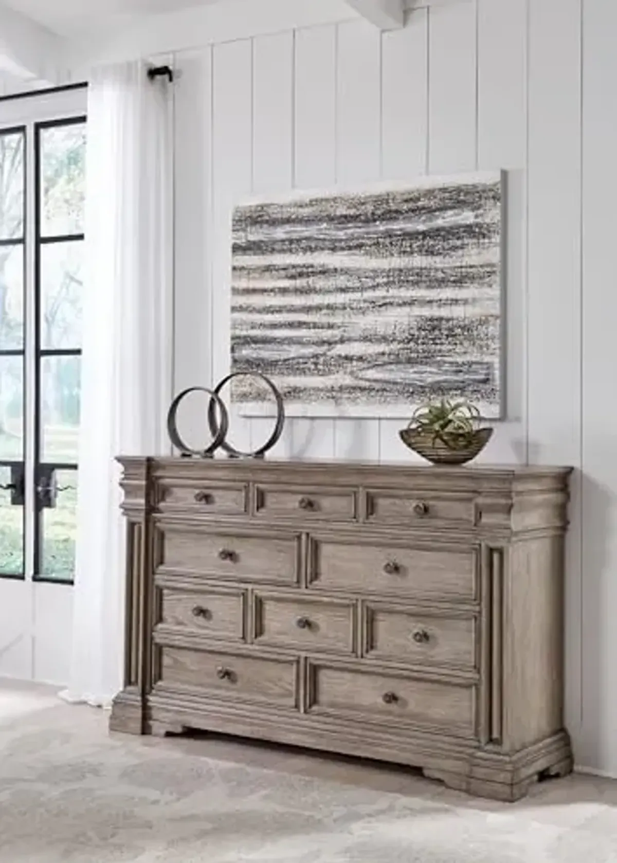 Signature Design by Ashley Blairhurst Traditional 10-Drawer Dresser with Felt-Lined Top Drawer and Safety Stop, Gray & Light Brown