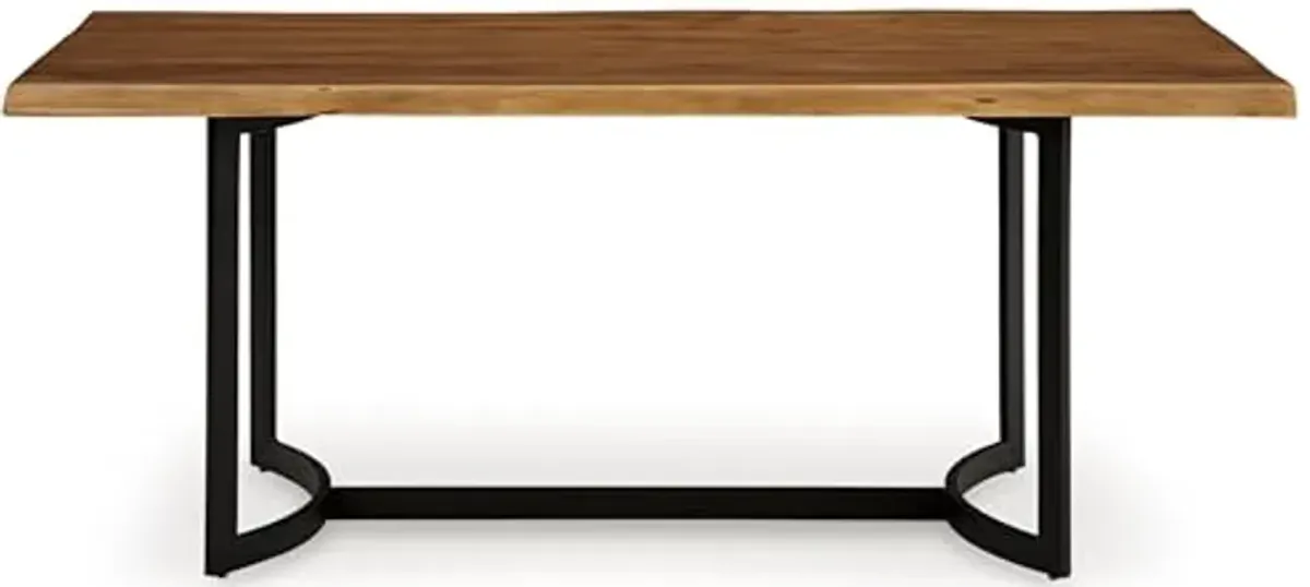 Signature Design by Ashley Fortmaine Contemporary Dining Table with Natural Live Edge, Light Brown & Black