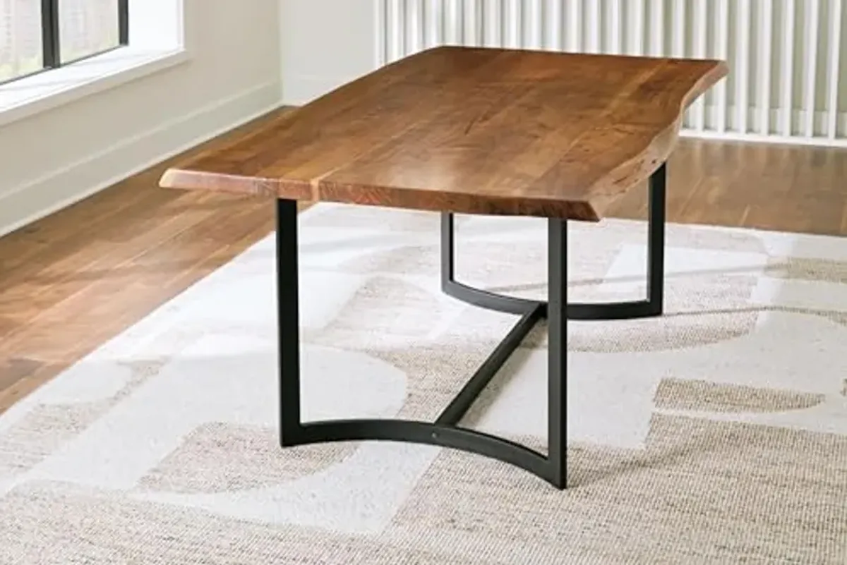 Signature Design by Ashley Fortmaine Contemporary Dining Table with Natural Live Edge, Light Brown & Black