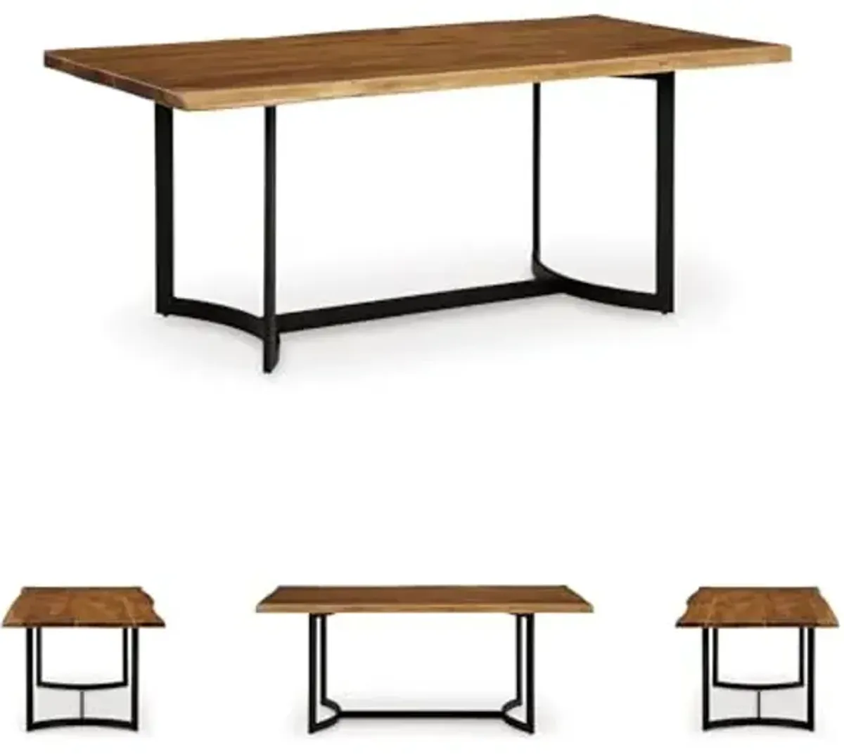 Signature Design by Ashley Fortmaine Contemporary Dining Table with Natural Live Edge, Light Brown & Black