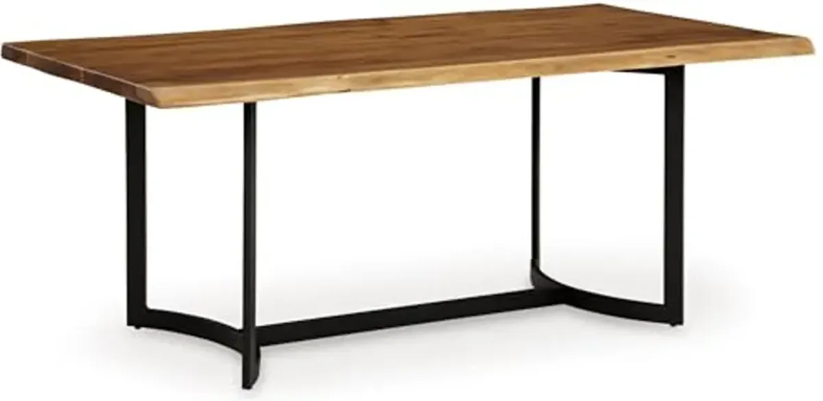 Signature Design by Ashley Fortmaine Contemporary Dining Table with Natural Live Edge, Light Brown & Black