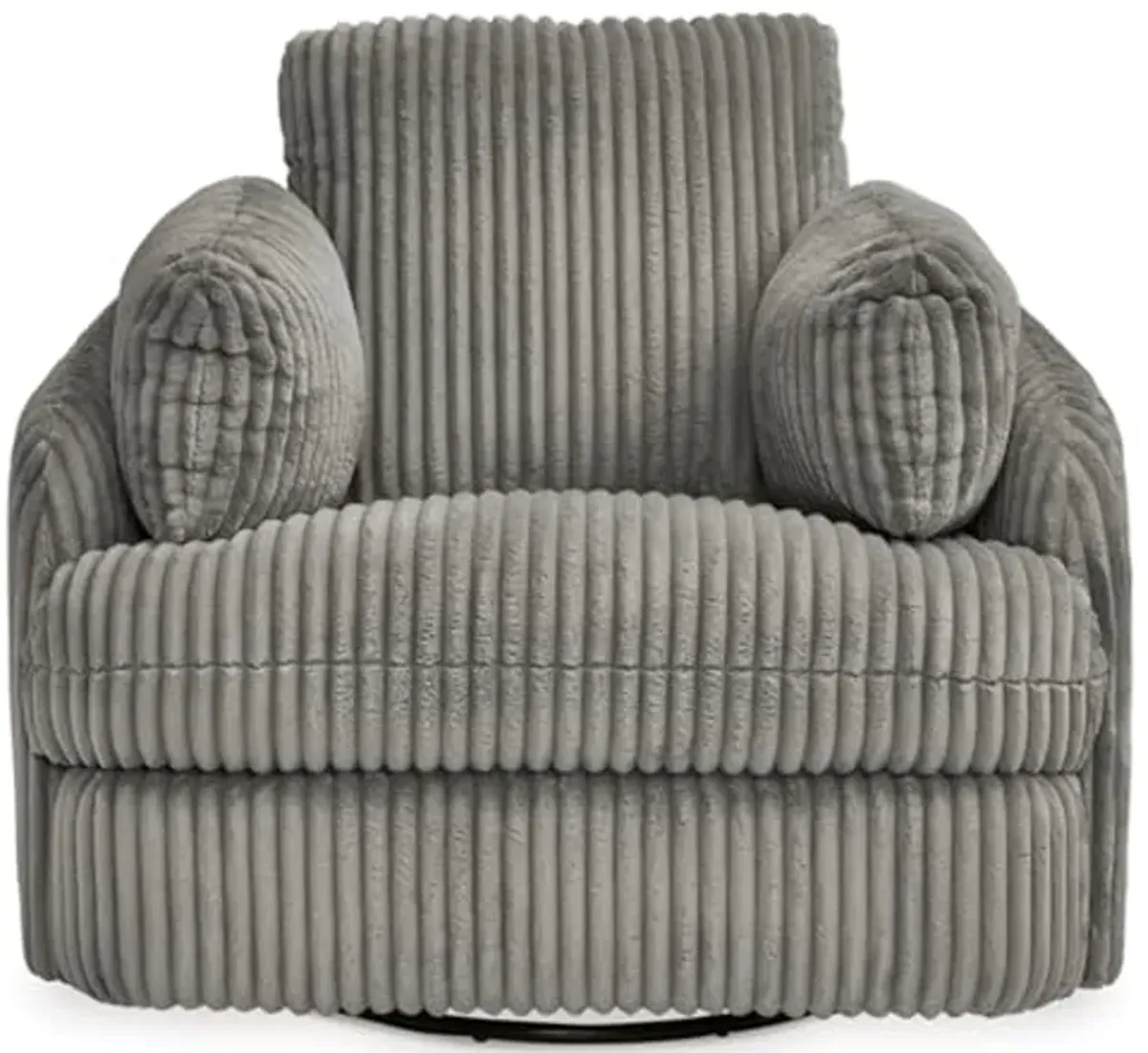 Signature Design by Ashley Tie-Breaker Casual Manual Press-Back Swivel Glider Rocker Recliner with 2 Bolster Pillows and Hidden Storage, Light Gray