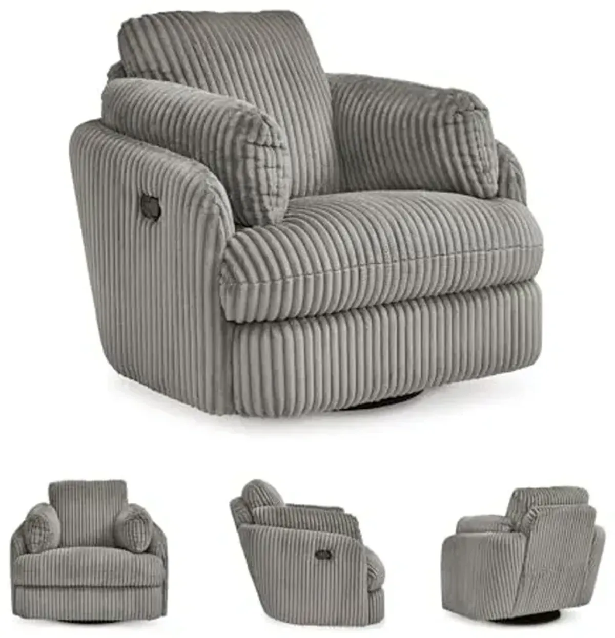 Signature Design by Ashley Tie-Breaker Swivel Glider Recliner, 2 Bolster Pillows, Hidden Storage, Fabric Upholstery, 41.38" W x 40.25" D x 39.75" H, Light Gray