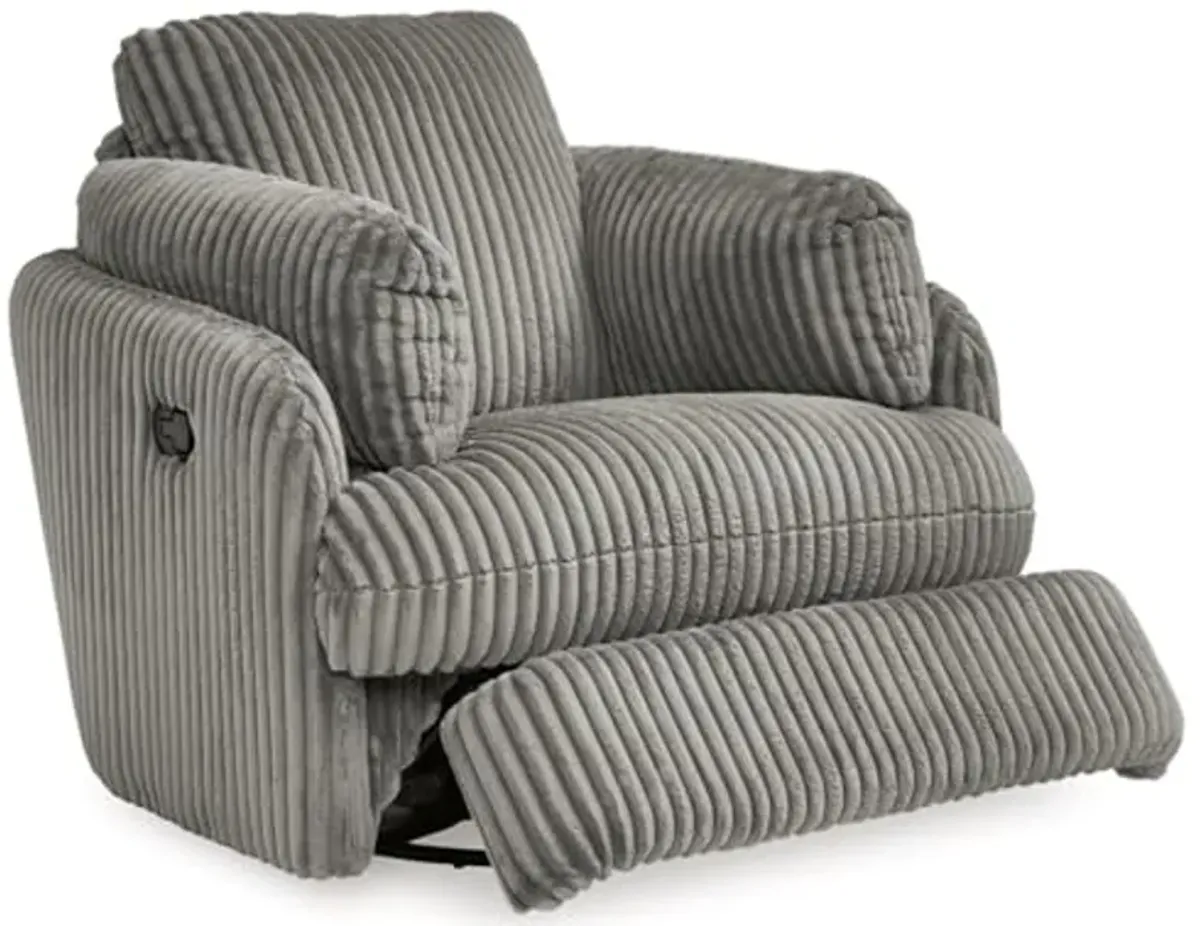 Signature Design by Ashley Tie-Breaker Casual Manual Press-Back Swivel Glider Rocker Recliner with 2 Bolster Pillows and Hidden Storage, Light Gray