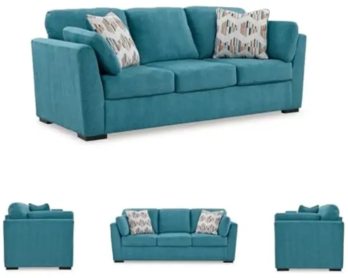 Signature Design by Ashley Keerwick Scandinavian Sofa with 4 Toss Pillows, Blue