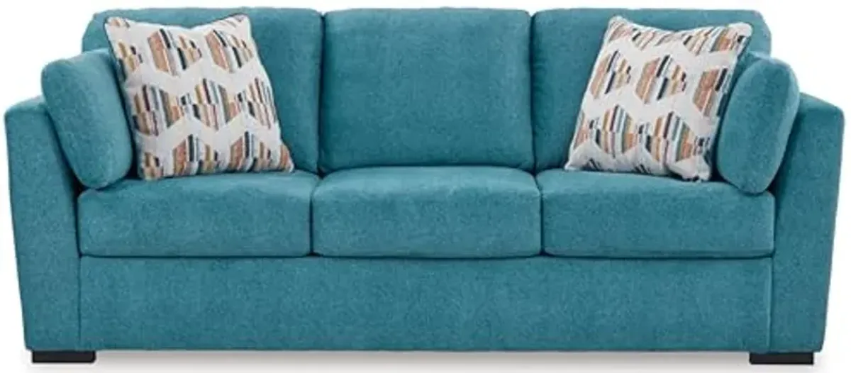 Signature Design by Ashley Keerwick Scandinavian Sofa with 4 Toss Pillows, Blue