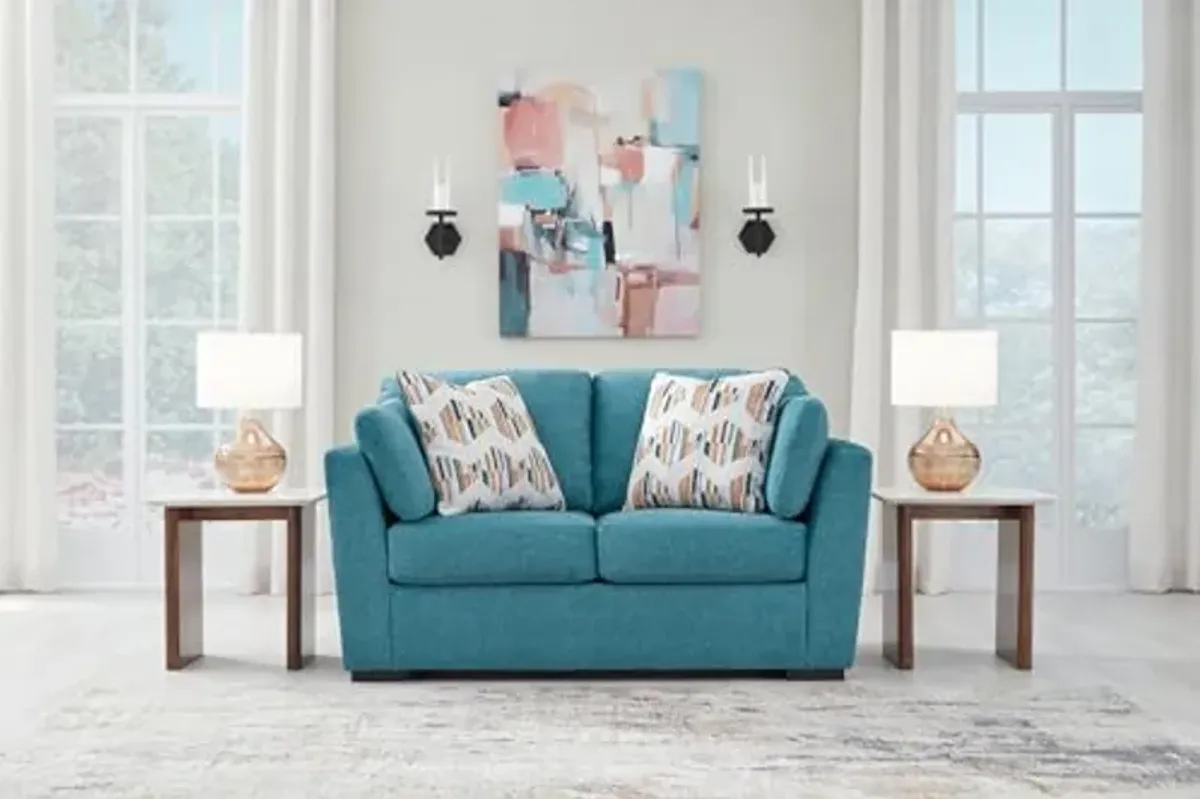 Signature Design by Ashley Keerwick Scandinavian Loveseat with 4 Toss Pillows, Blue