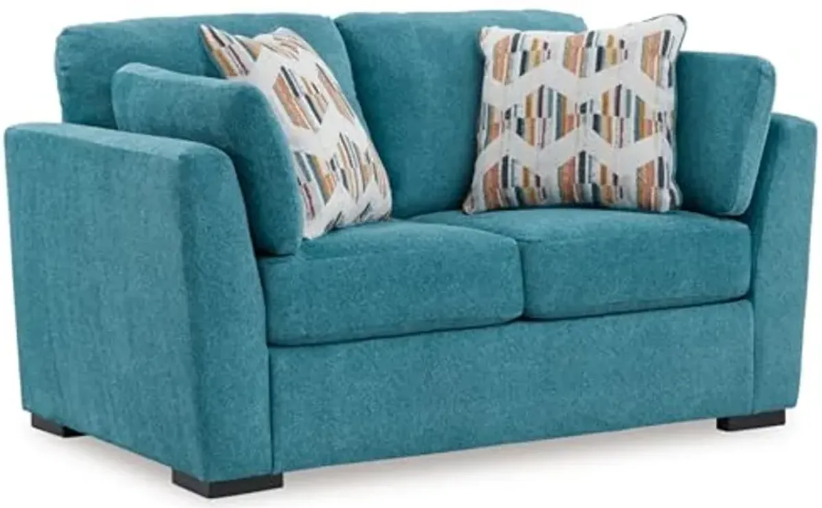 Signature Design by Ashley Keerwick Scandinavian Loveseat with 4 Toss Pillows, Blue