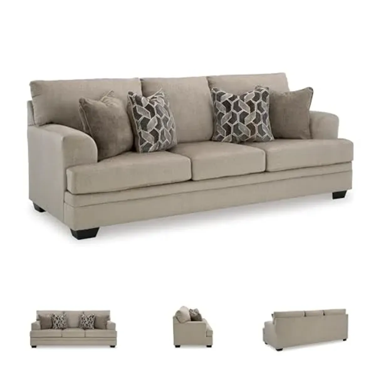 Signature Design by Ashley Stonemeade Contemporary Sofa Sleeper with Folding Gel Memory Foam Mattress, Reversible Cushions and 4 Accent Pillows, Queen, Light Brown