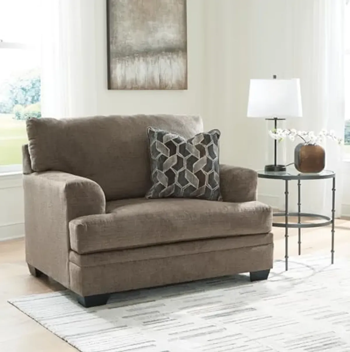 Signature Design by Ashley Stonemeade Urban Upholstered Oversized Chair with Reversible Seat Cushion, 1 Throw Pillow and Track Arms, Gray