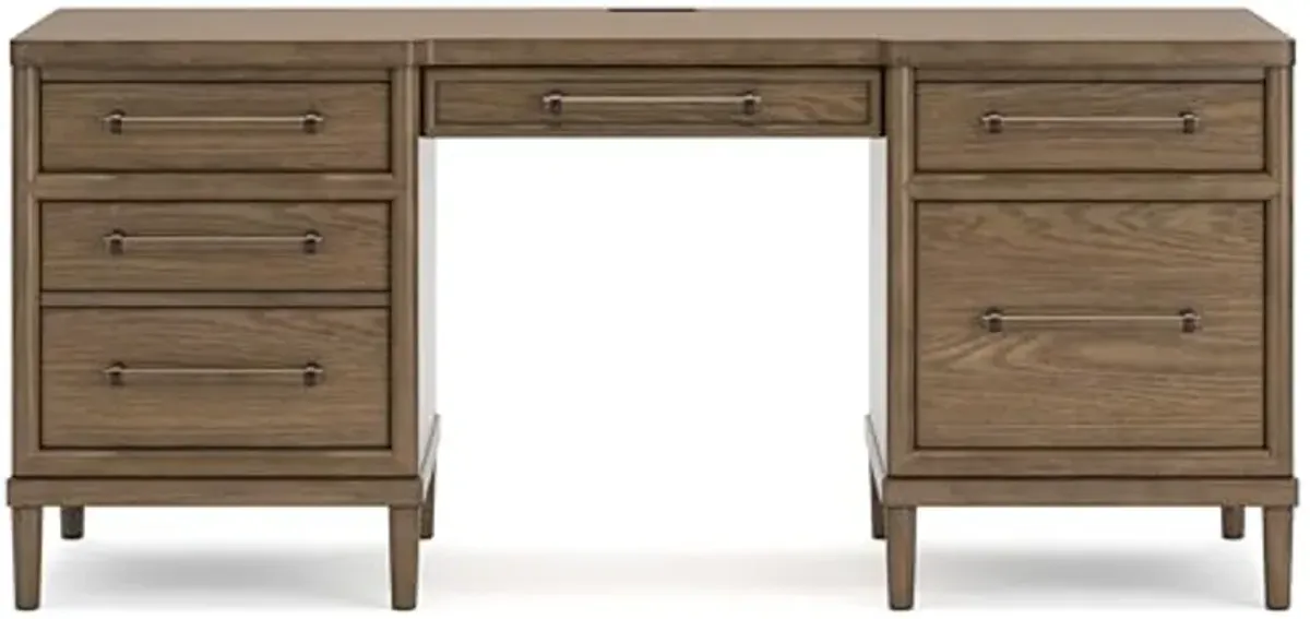 Signature Design by Ashley Roanhowe Contemporary 68" Home Office Desk with 6 Felt-Lined Drawers, USB Charging Ports and Cord Management, Dark Brown