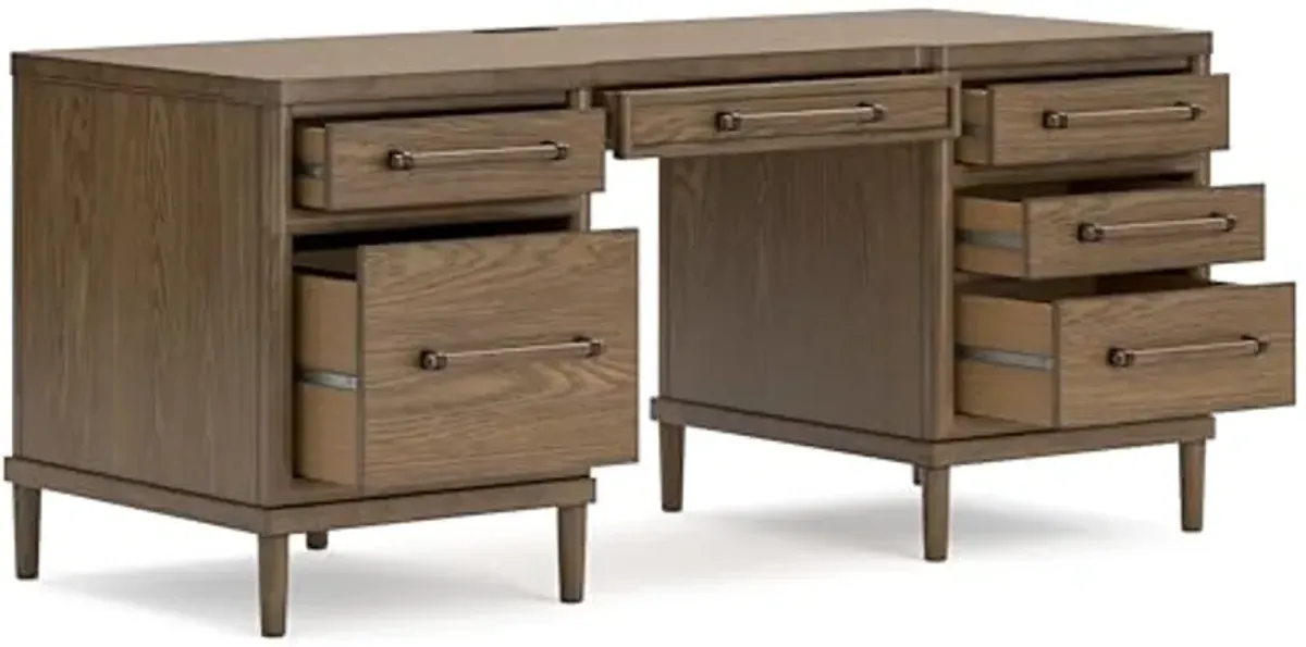 Signature Design by Ashley Roanhowe Contemporary 68" Home Office Desk with 6 Felt-Lined Drawers, USB Charging Ports and Cord Management, Dark Brown