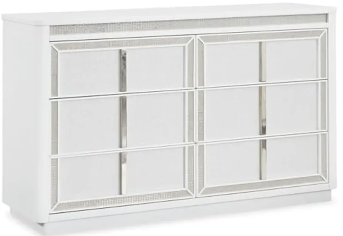 Signature Design by Ashley Chalanna Contemporary 6-Drawer Dresser with LED Lighting, Felt-Lined Top Drawer and Safety Stop, White