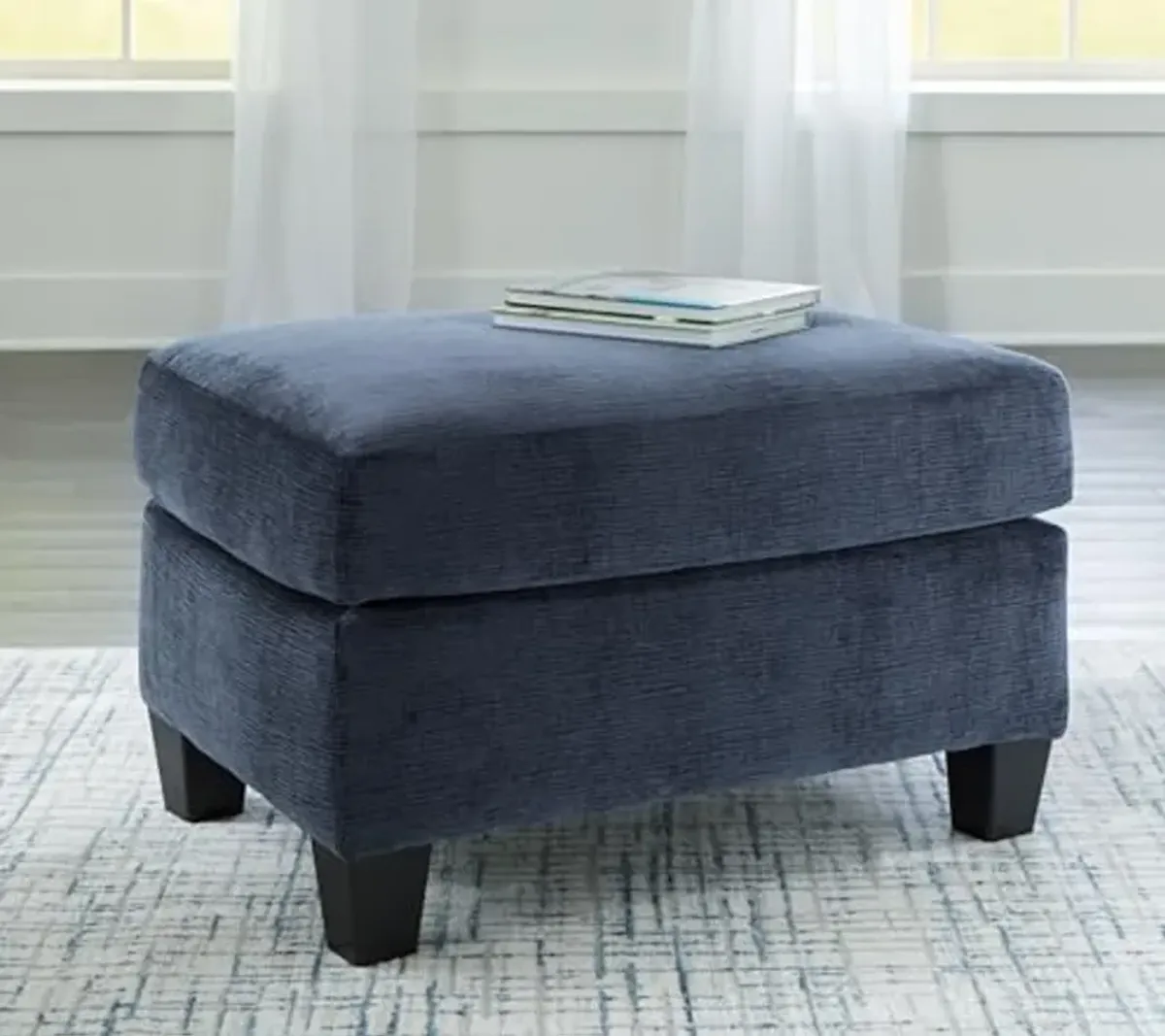 Signature Design by Ashley Amity Bay Modern Upholstered Rectangular Ottoman, Blue