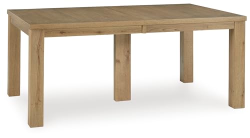 Signature Design by Ashley Galliden Rustic Dining Extension Table with 2 Removable Center Leaves for 6-10 People, Light Brown