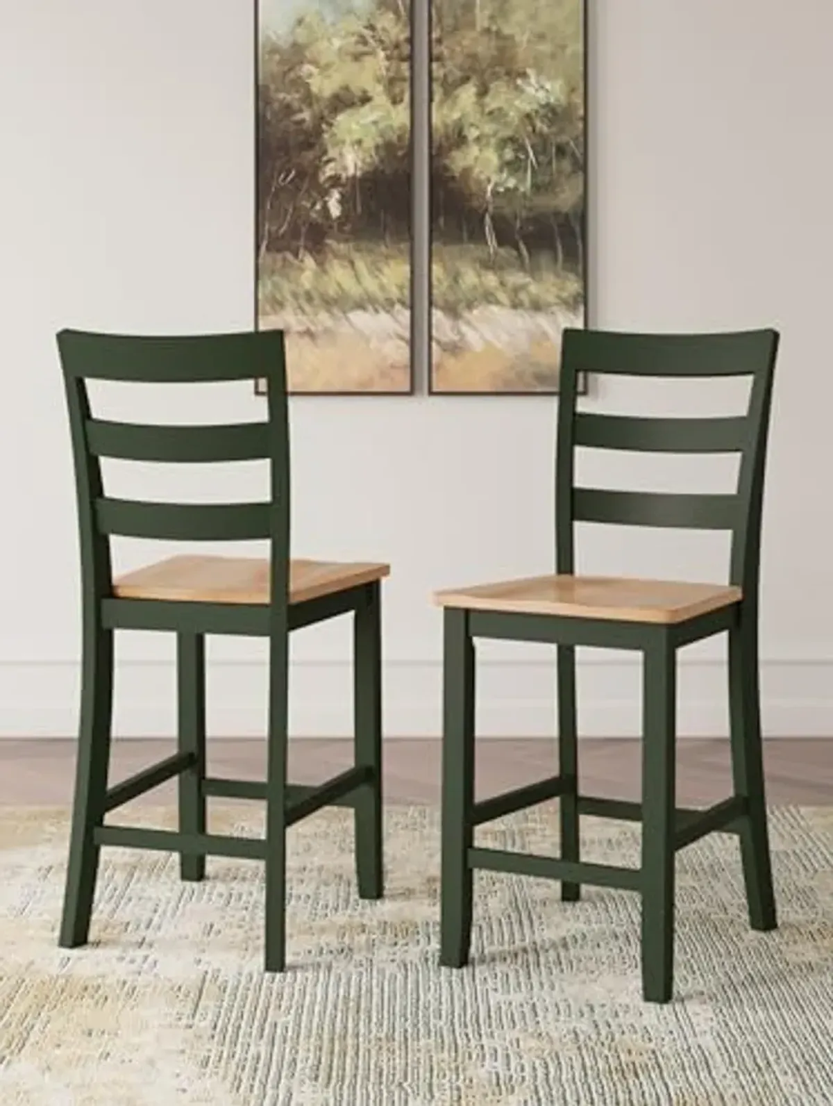 Signature Design by Ashley Gesthaven Modern Indoor Armless 24" Counter Height Bar Stool, Set of 2, Green & Light Brown