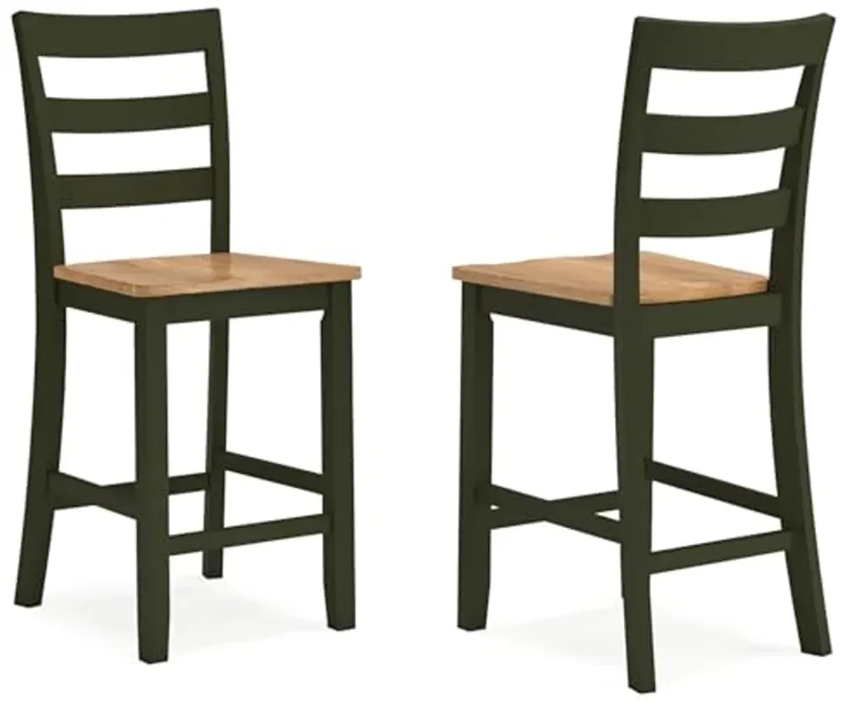 Signature Design by Ashley Gesthaven Modern Indoor Armless 24" Counter Height Bar Stool, Set of 2, Green & Light Brown