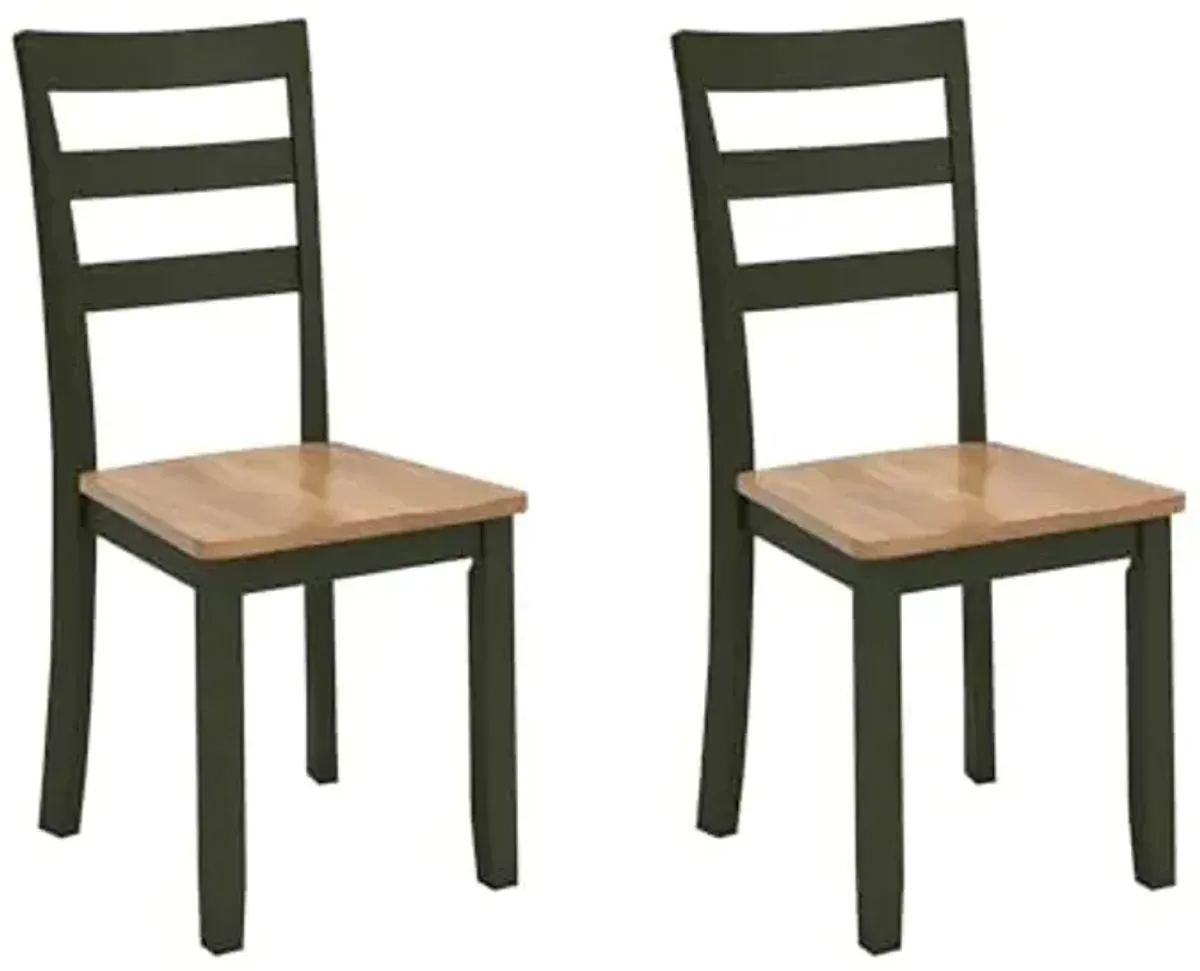 Signature Design by Ashley Gesthaven Modern Indoor Armless Dining Chair, Set of 2, Solid Wood Frame, Contoured Mango Wood Veneer Seat, Adjustable Levelers, Green & Light Brown