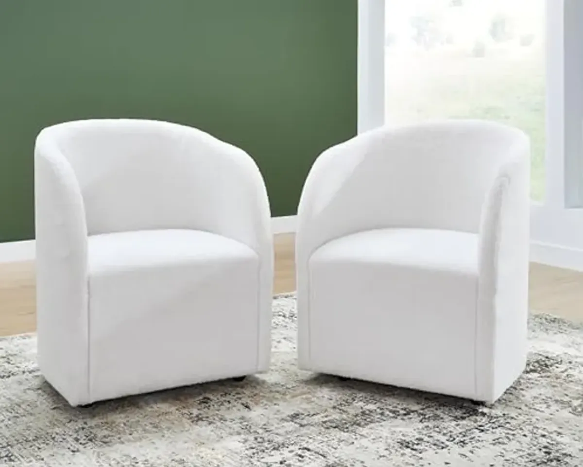 Signature Design by Ashley Rowanbeck Contemporary Upholstered Dining Chair with Casters, Set of 2, White