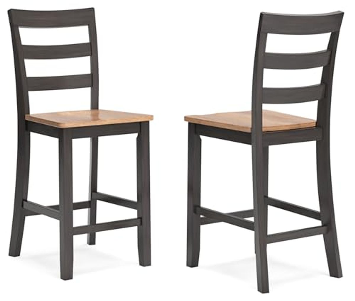 Signature Design by Ashley Gesthaven Solid Wood Frame Counter Height Barstool, Set of 2, Natural/Brown