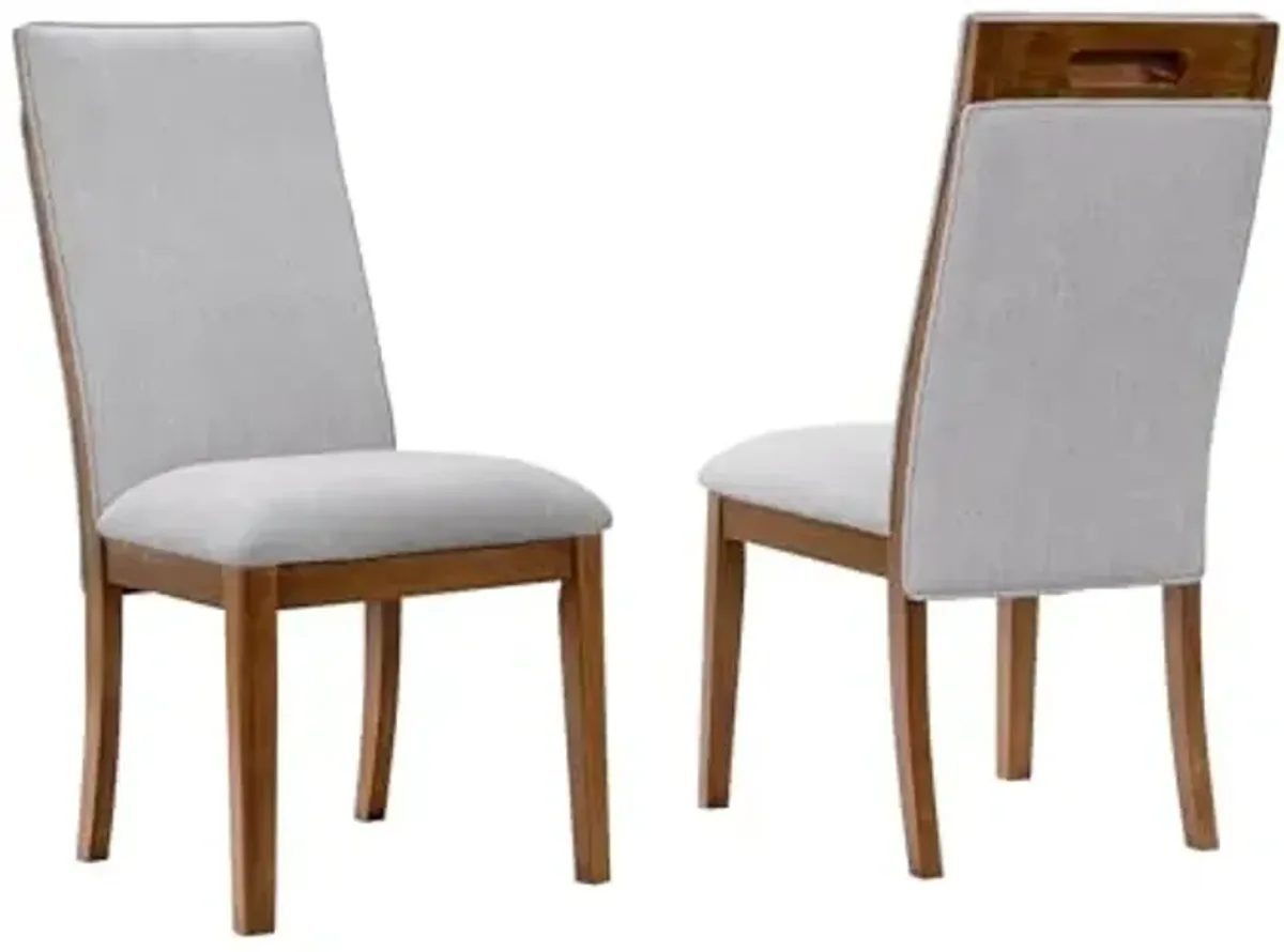 Signature Design by Ashley Lyncott Contemporary Upholstered Armless Dining Chair with Cutout Handle, Set of 2, Beige & Light Brown