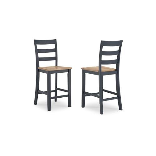 Signature Design by Ashley Gesthaven Solid Wood Frame Counter Height Barstool, Set of 2, Slate Blue/Natural