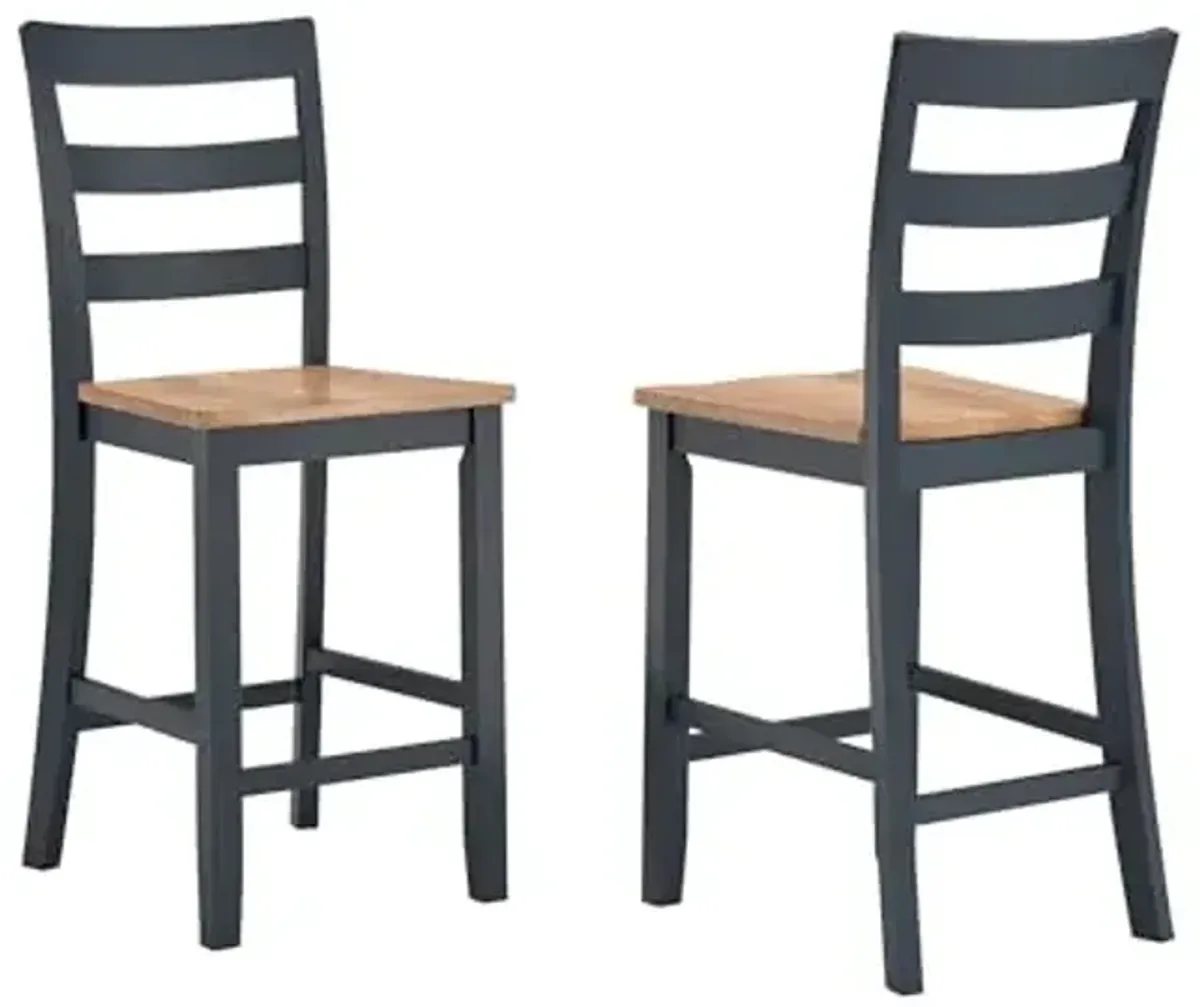 Signature Design by Ashley Gesthaven Solid Wood Frame Counter Height Barstool, Set of 2, Slate Blue/Natural