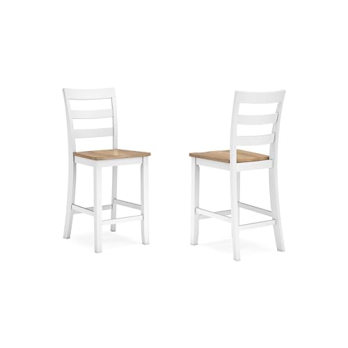 Signature Design by Ashley Gesthaven Solid Wood Frame Counter Height Barstool, Set of 2, White/Natural