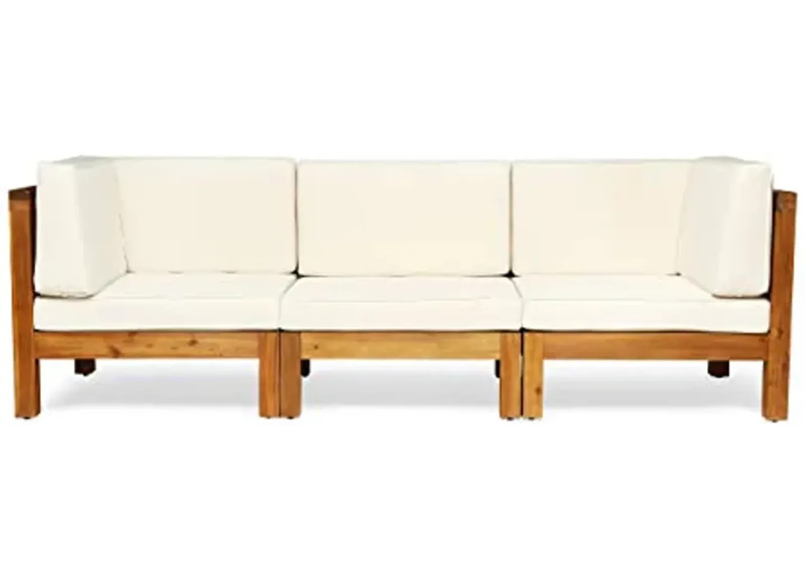 Christopher Knight Home Brava Outdoor Acacia Wood 3 Seater Sectional Patio Sofa Furniture Conversation Sets with Cushions, 30.25 "W x 30.25 "D x 26.5 "H, Teak + Beige