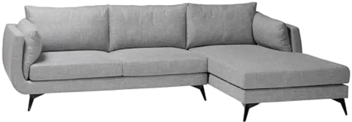 Baxton Studio Leni Twill Fabric Sectional Sofa, 3-Seater, Grey