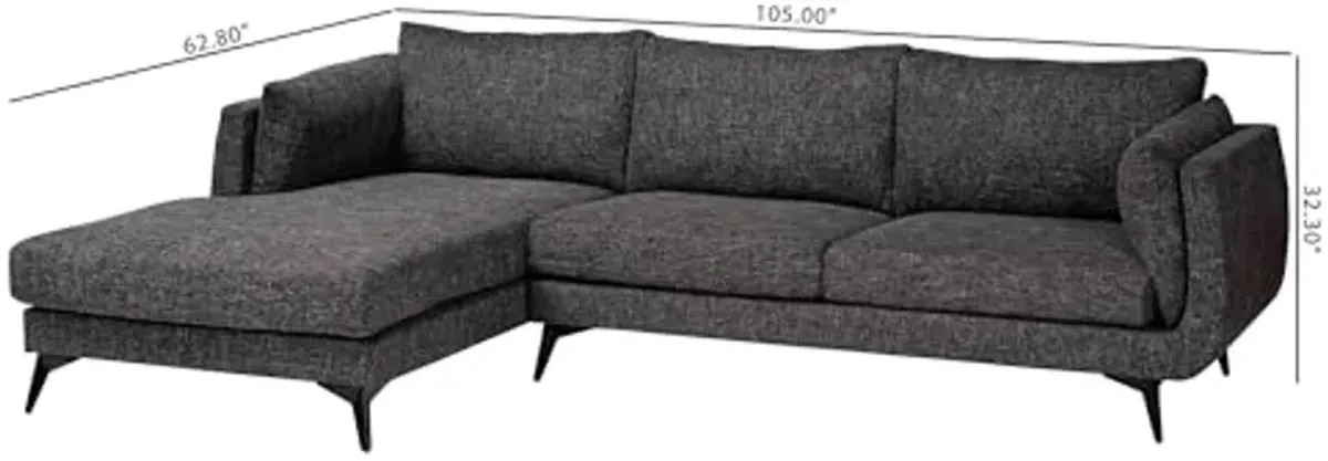 Baxton Studio Cantu Twill Fabric Sectional Sofa, 3-Seater, Dark Gravel Grey