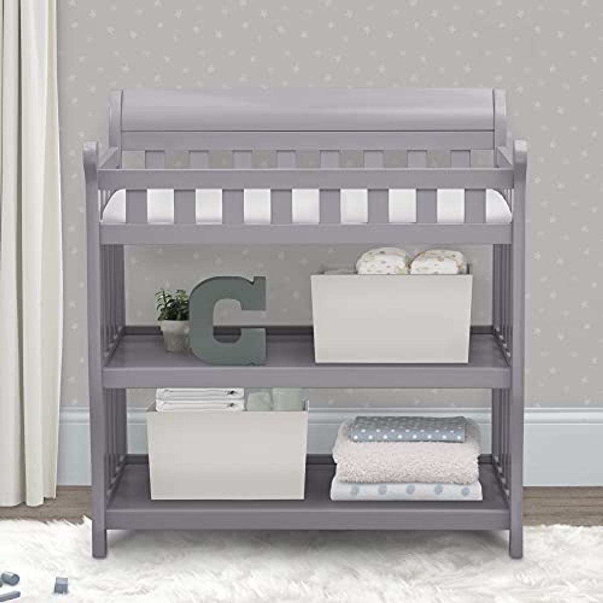 Delta Children Eclipse Changing Table with Foam Contoured Changing Pad and Waterproof Cover, Grey