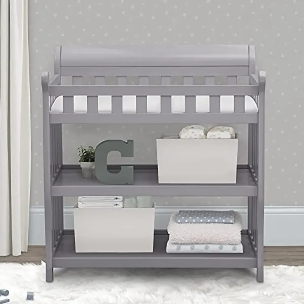 Delta Children Eclipse Changing Table with Foam Contoured Changing Pad and Waterproof Cover, Grey