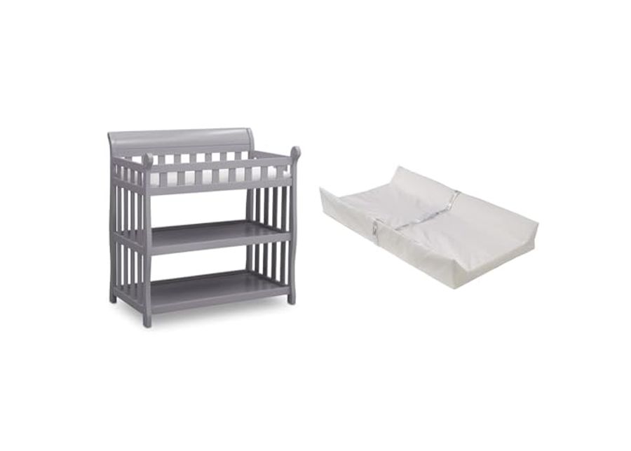 Delta Children Eclipse Changing Table with Foam Contoured Changing Pad and Waterproof Cover, Grey