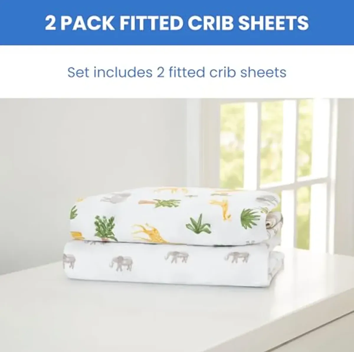 Delta Children Essex 4-in-1 Convertible Crib Safari Friends Fitted Crib Sheets (Pack of 2) for Standard Cribs and Toddler Mattresses - 28x52 Inch