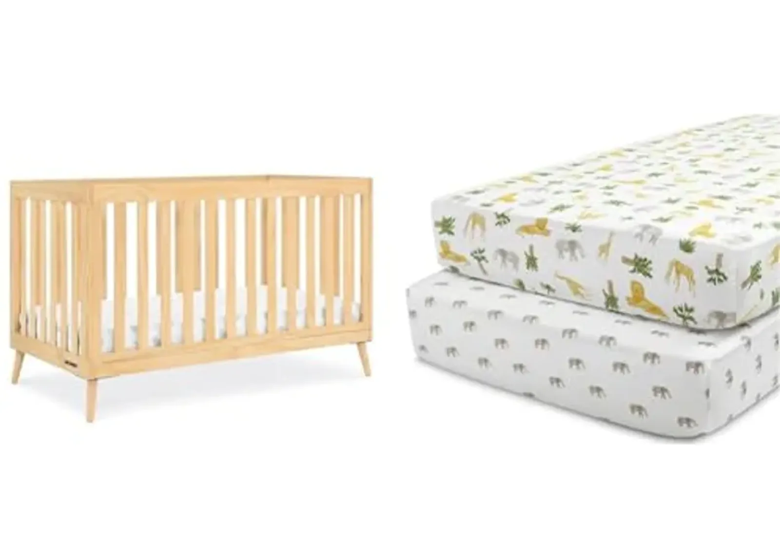 Delta Children Essex 4-in-1 Convertible Crib Safari Friends Fitted Crib Sheets (Pack of 2) for Standard Cribs and Toddler Mattresses - 28x52 Inch