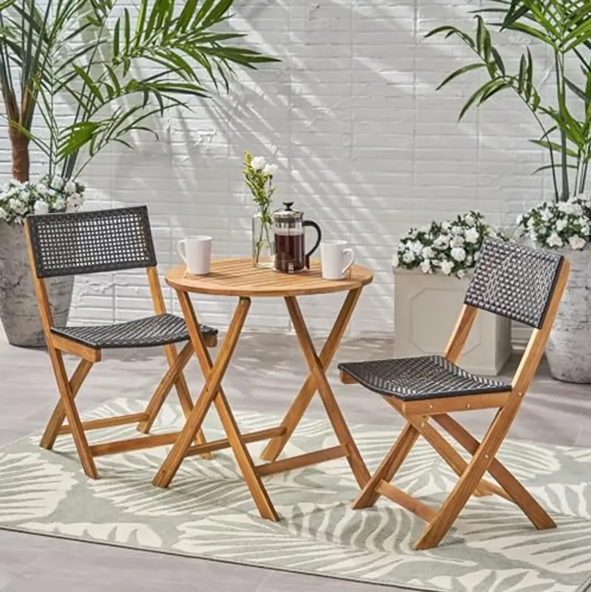 Christopher Knight Home Hillside Bistro Set, 18.25 "W x 21.5 "D x 33.25 "H, Teak + Brown