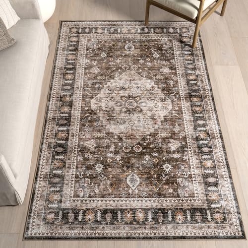 nuLOOM Davi Faded Spill Proof Machine Washable Area Rug, 5x8, Dark Brown